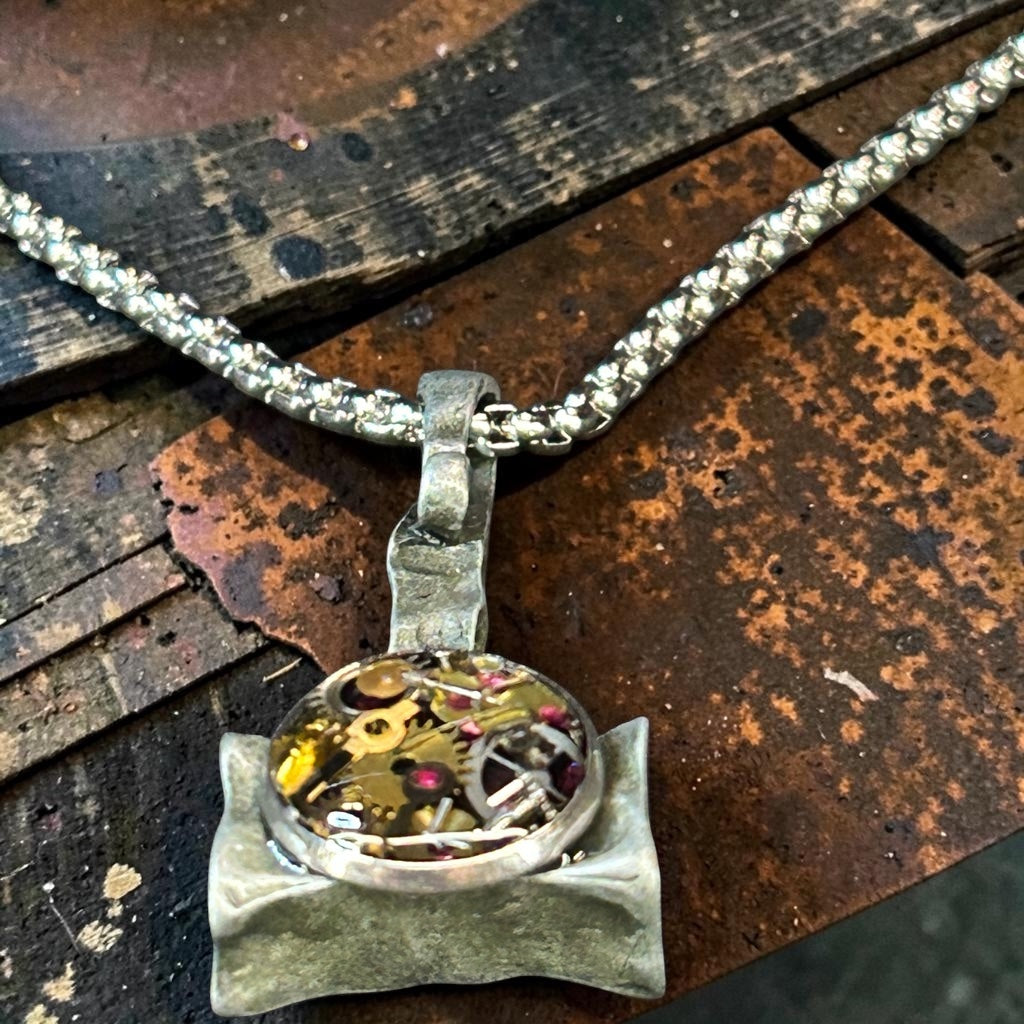 Steampunk watch parts hammer necklace