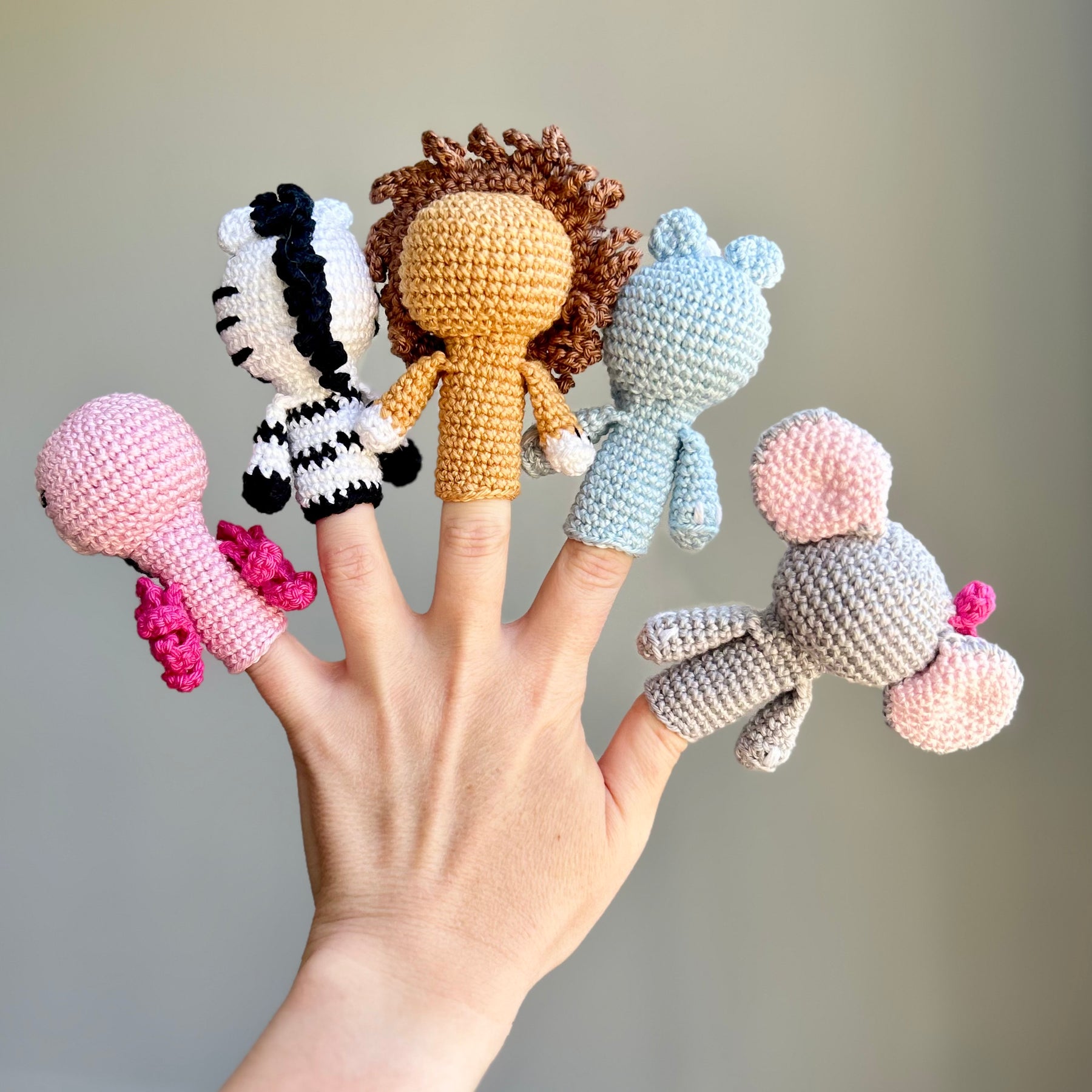 Crochet Safari Animal Finger Puppet Set | Made to Order