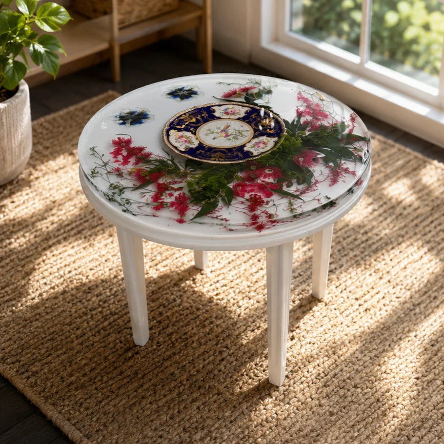 Vintage China Floral Resin Side Table