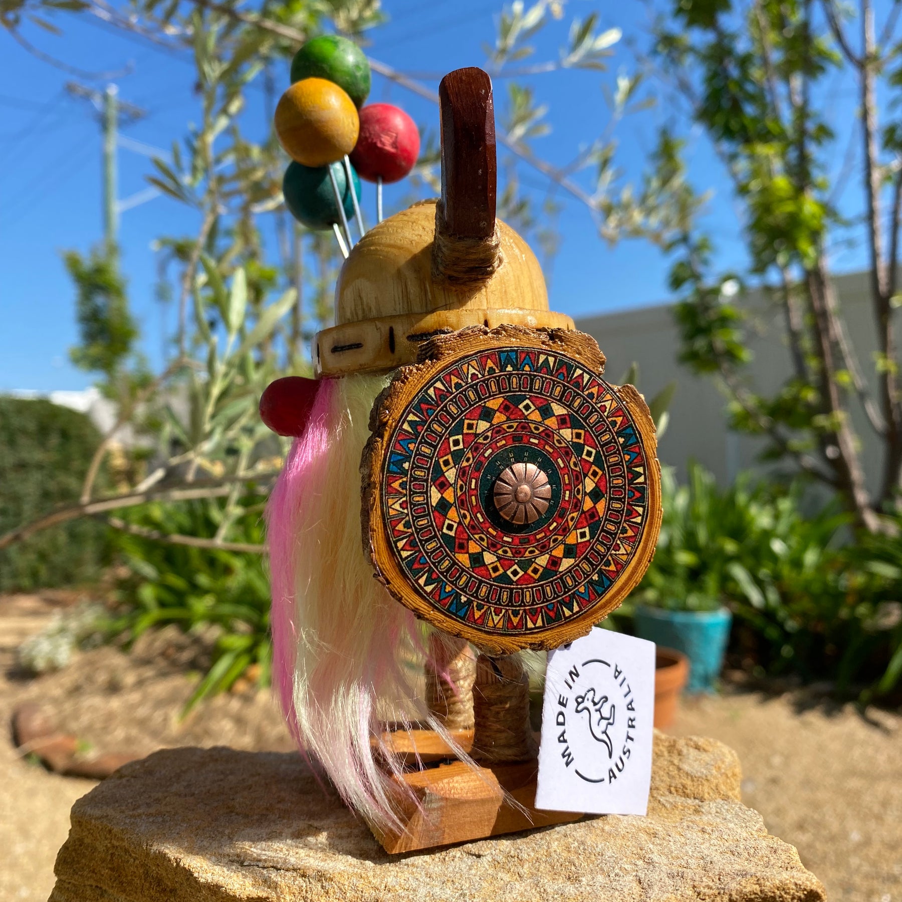 Handmade Wooden Clown Viking With Balloons