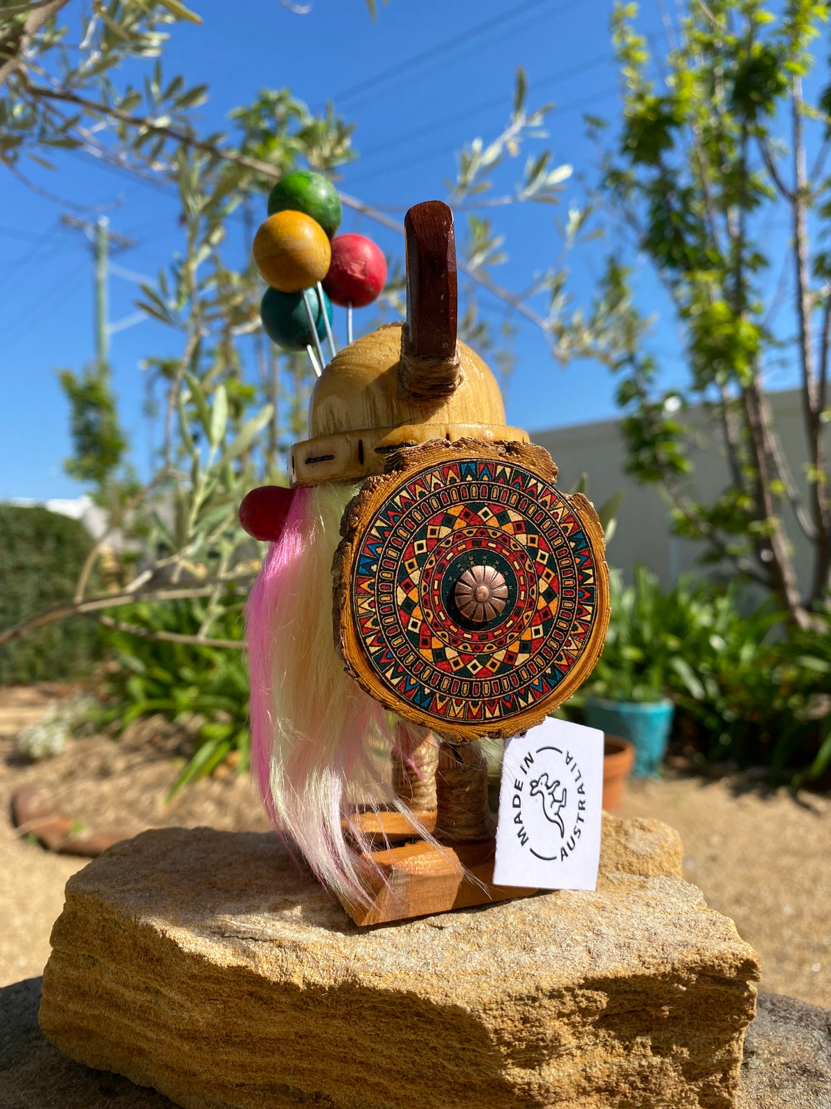 Handmade Wooden Clown Viking With Balloons