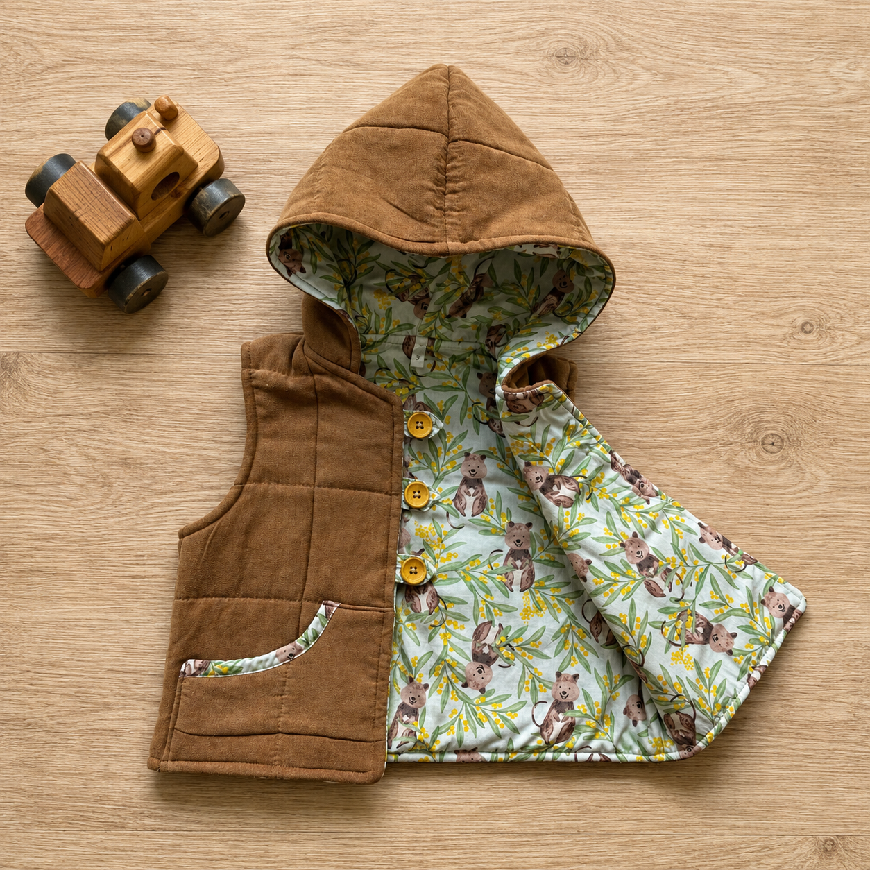 Quokka Upcycled Blanket Hooded Vest