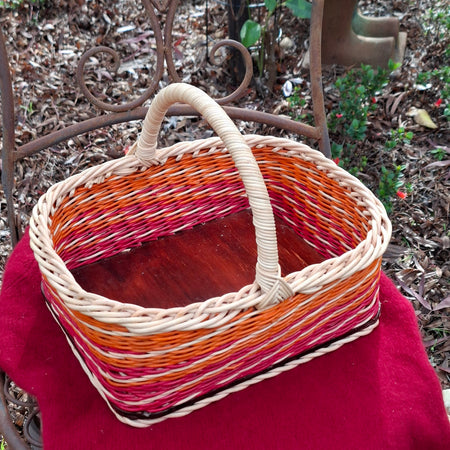 Large Rectangular basket  red,orange and natural wicker.