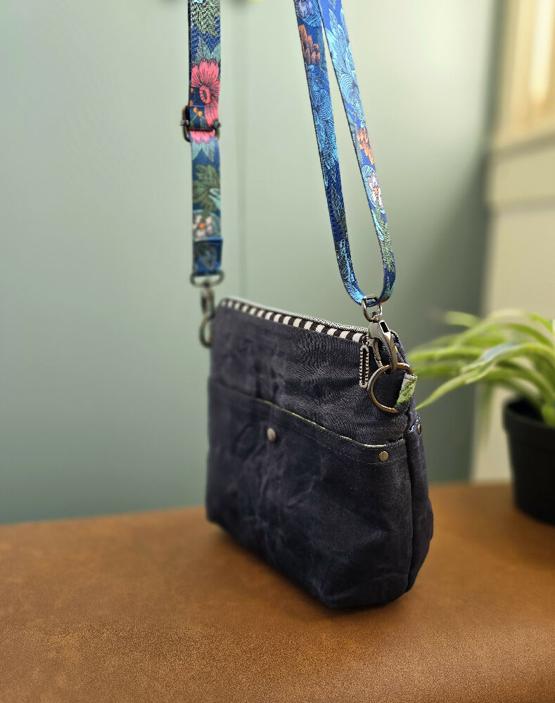 Black waxed canvas crossbody bag