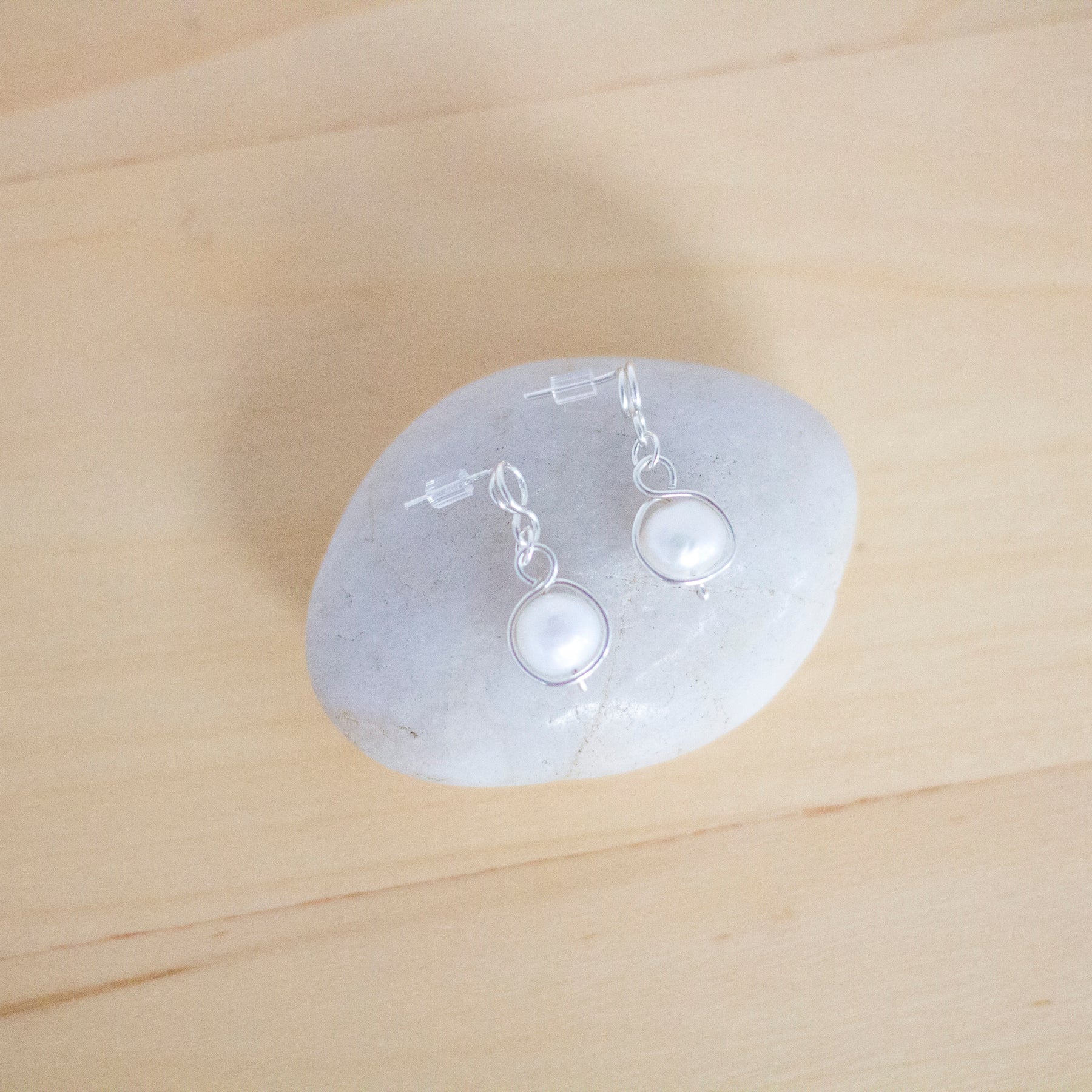 Baroque Pearl Silver Loop Stud Earrings | Sterling Silver