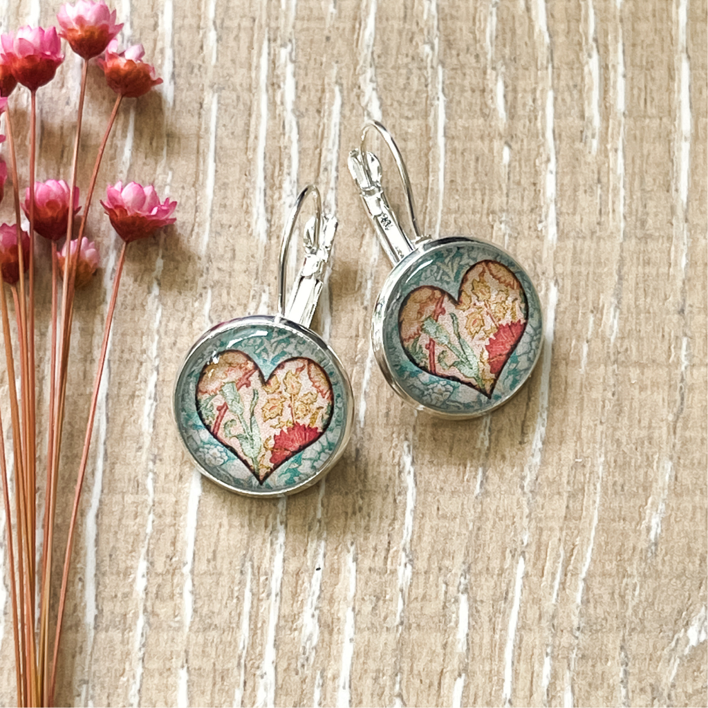 Soft Peachy Floral Heart Earrings • Choose your Favourite Earring Style