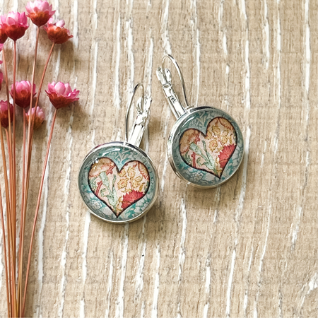 Soft Peachy Floral Heart Earrings • Choose your Favourite Earring Style