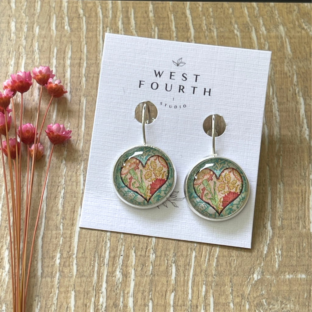 Soft Peachy Floral Heart Earrings • Choose your Favourite Earring Style