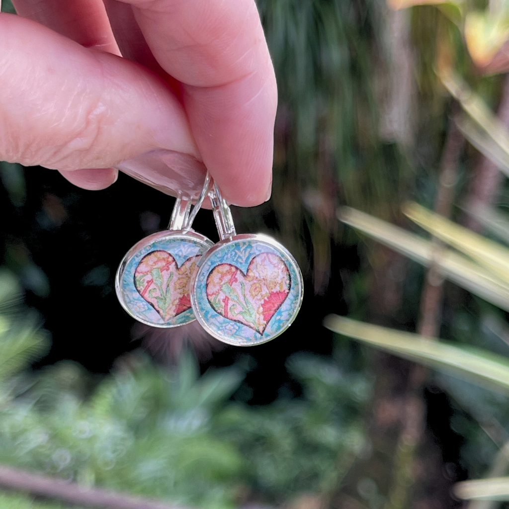Soft Peachy Floral Heart Earrings • Choose your Favourite Earring Style