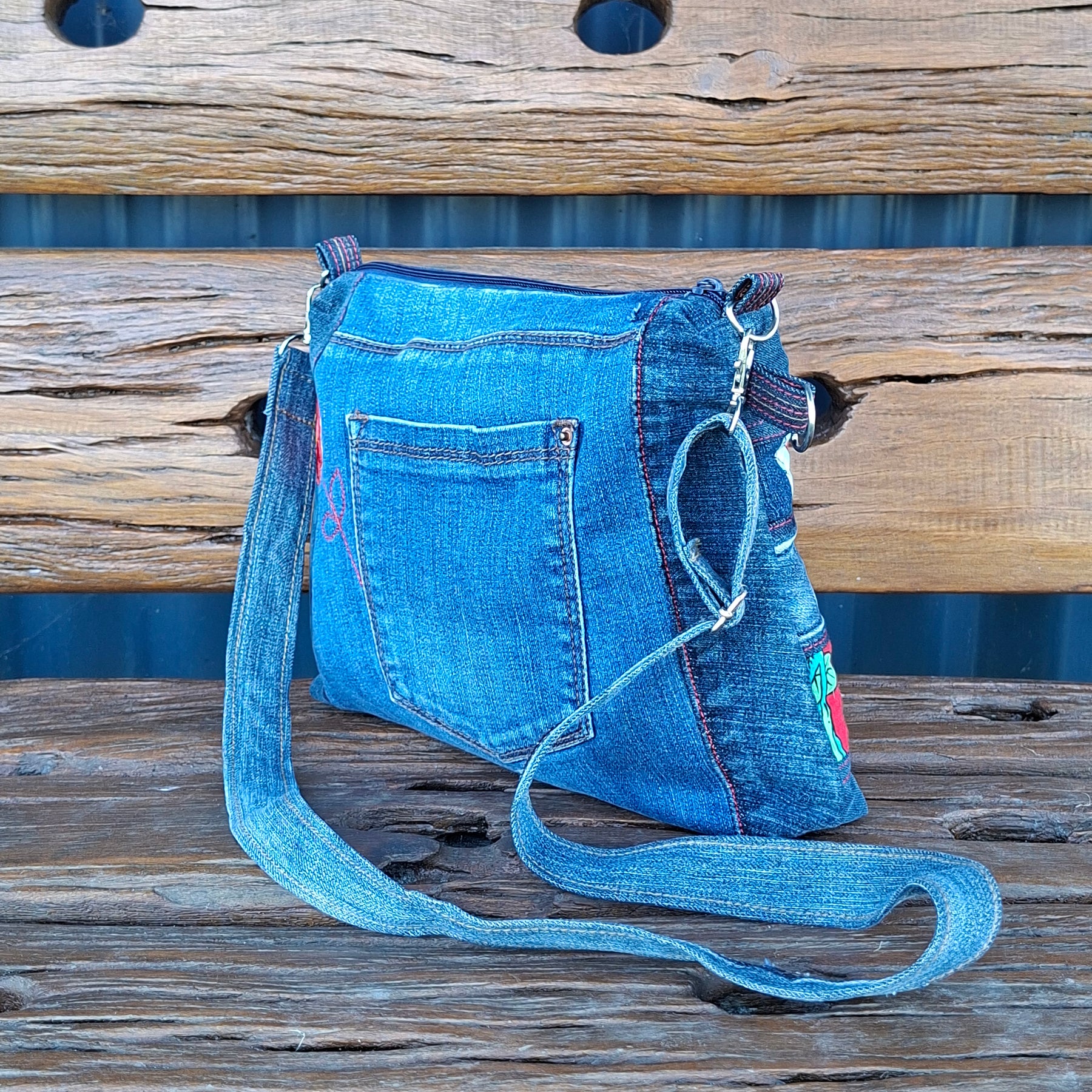 SALE - Dr Zeuss Style Fabric & Recycled Denim Shoulder Bag