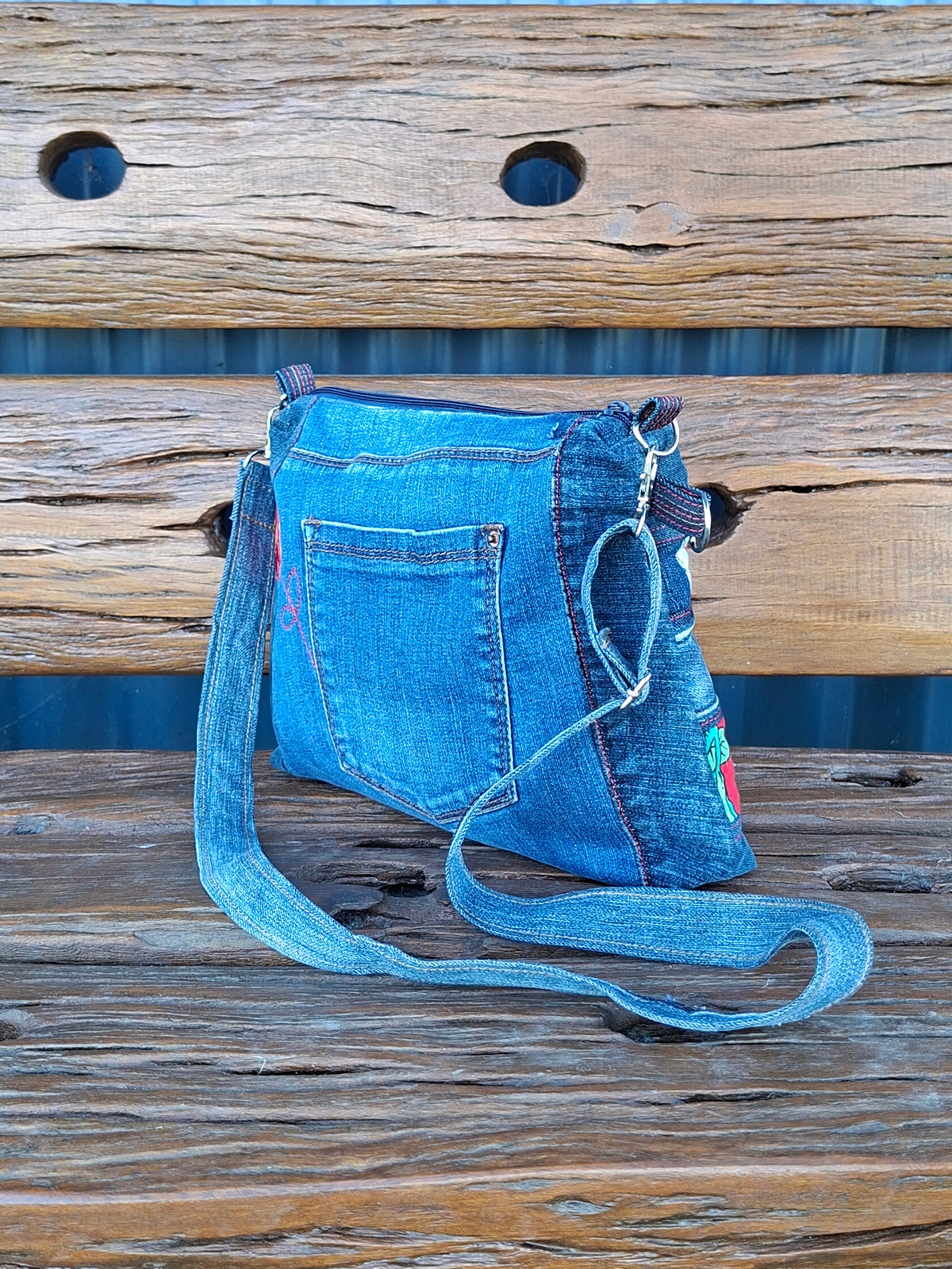 SALE - Dr Zeuss Style Fabric & Recycled Denim Shoulder Bag
