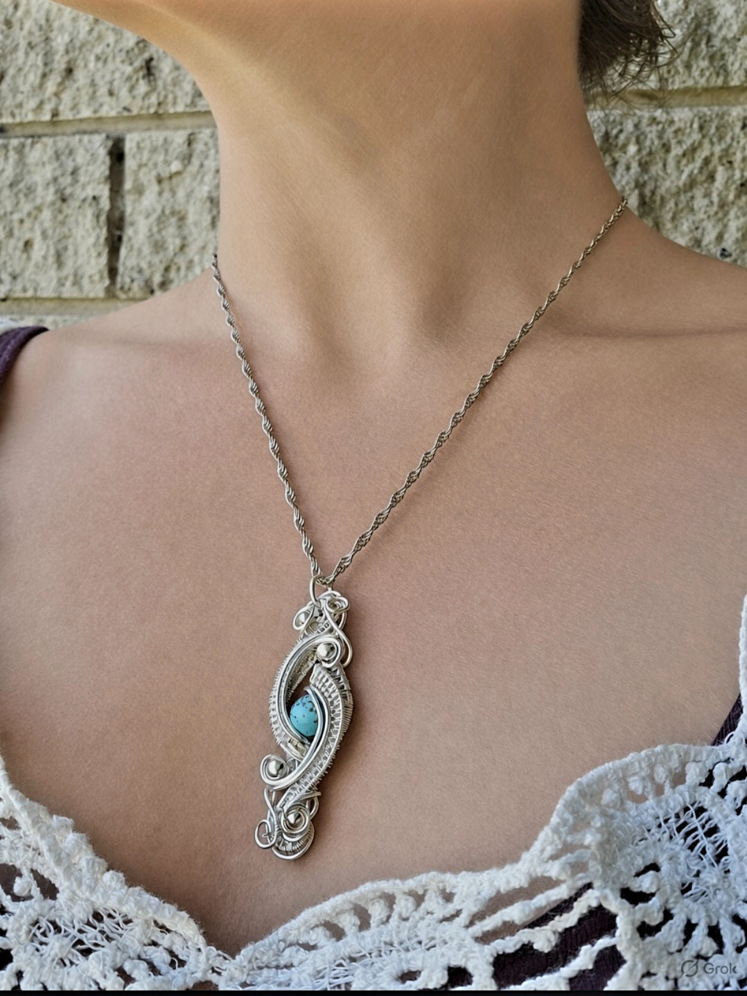 Handcrafted Turquoise Wire-Wrapped Pendant Necklace