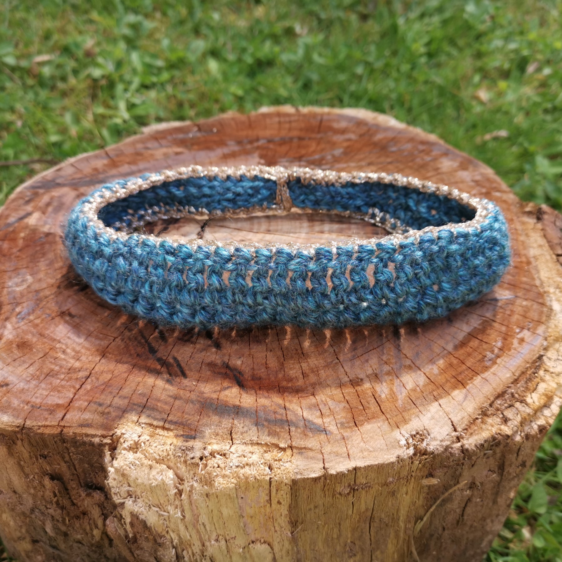 Blue and Gold Crochet Headband
