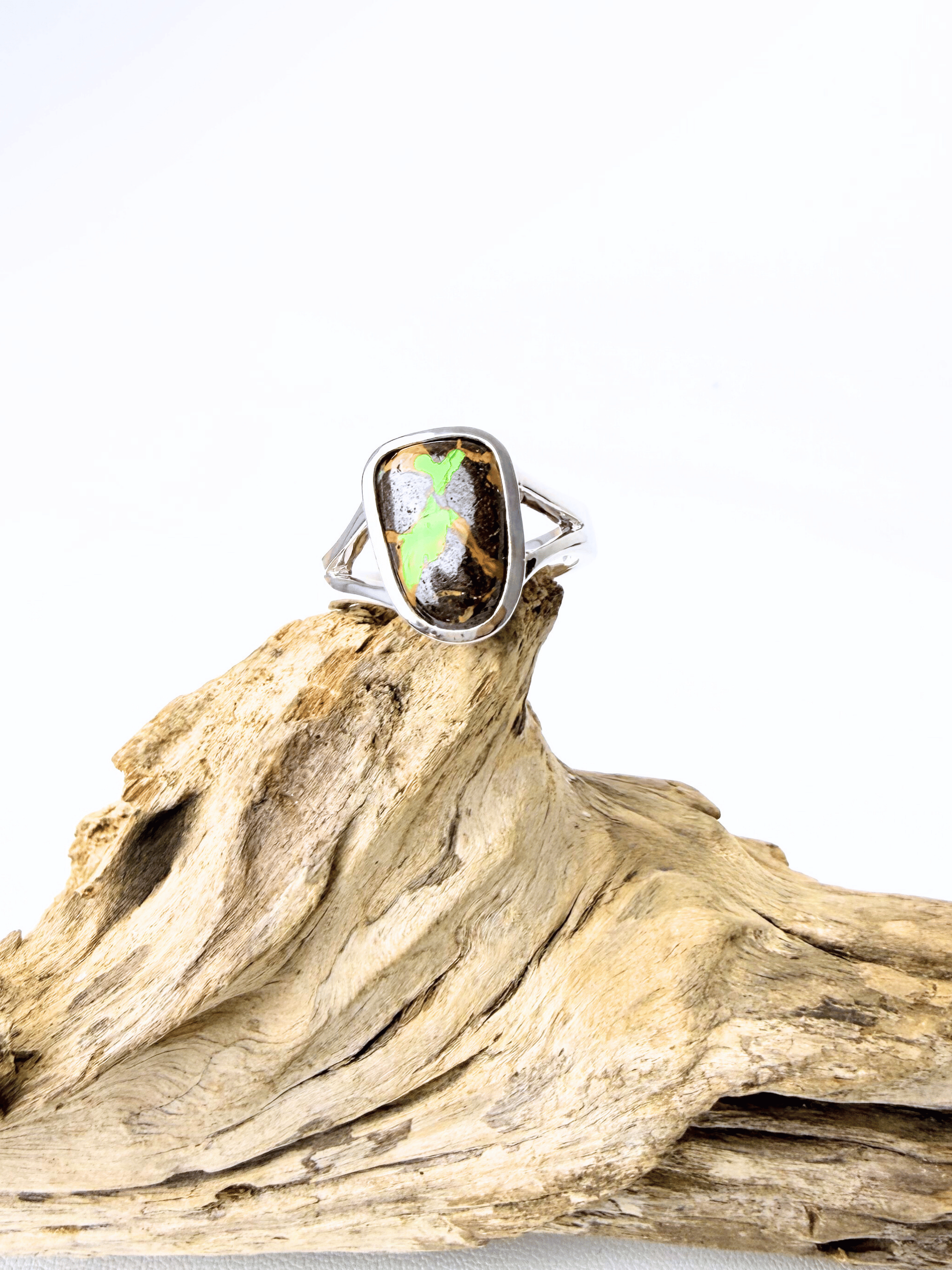 Australian Matrix Boulder Opal in 925 Sterling Silver; Size P