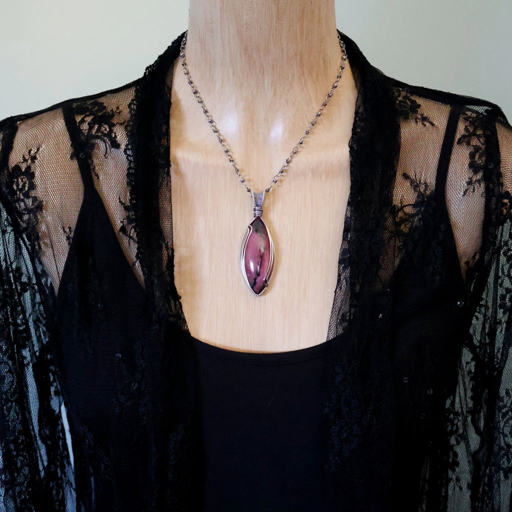 Handcrafted Rhodonite Pendant - Divine Feminine Talisman