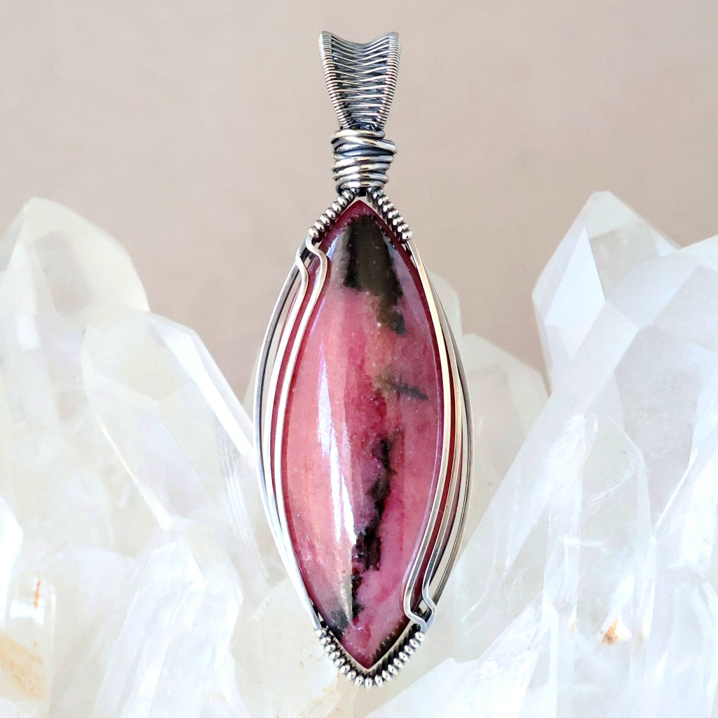 Handcrafted Rhodonite Pendant - Divine Feminine Talisman