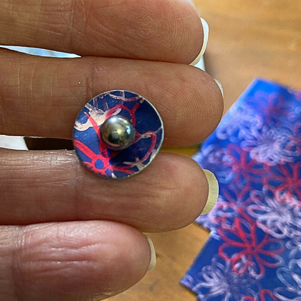 Anodised aluminium stud earrings hand printed and dyed - Colour and Alloy Collection