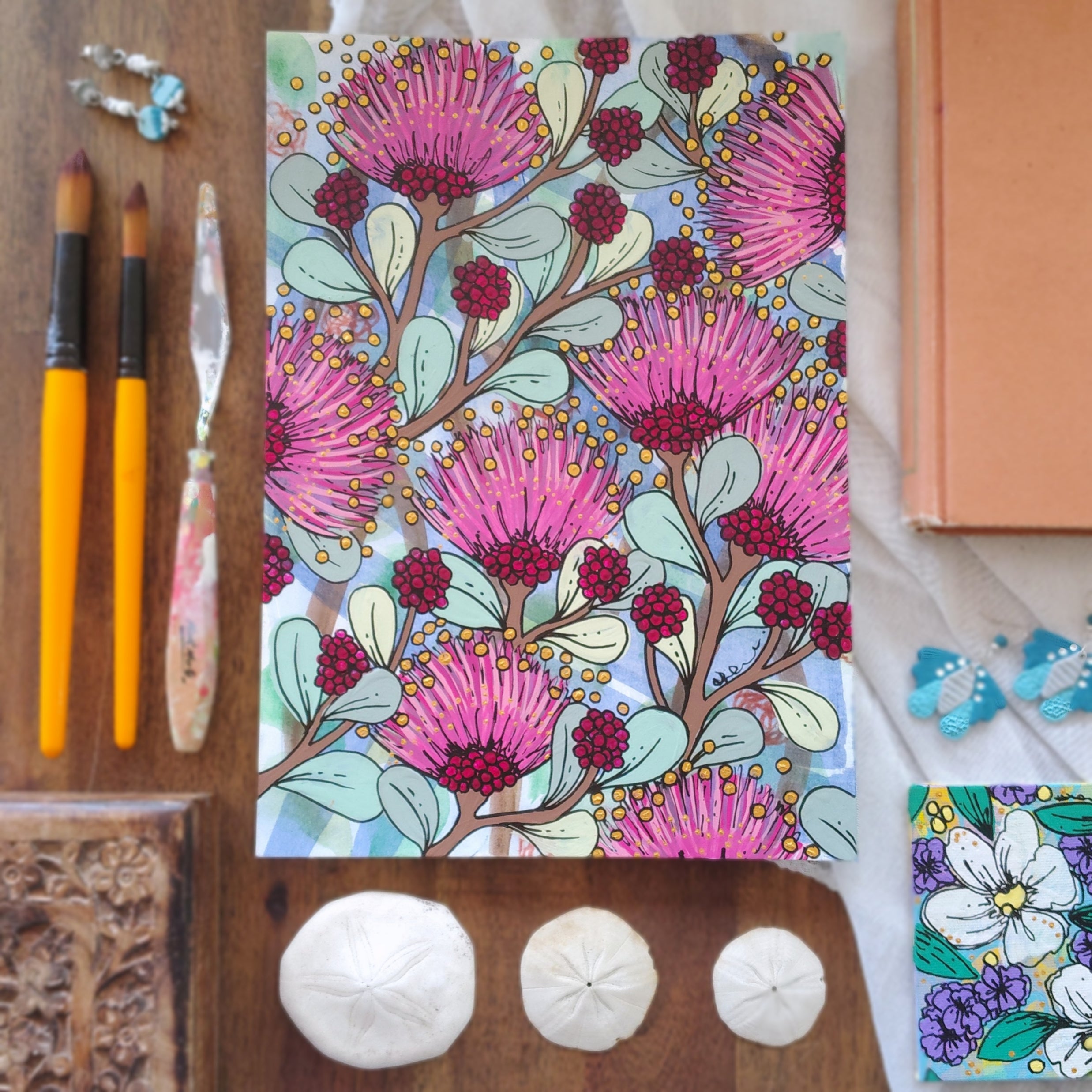 A4 Origianl Art - "Pink Powder Puffs" - Series #1 - Abstract Art