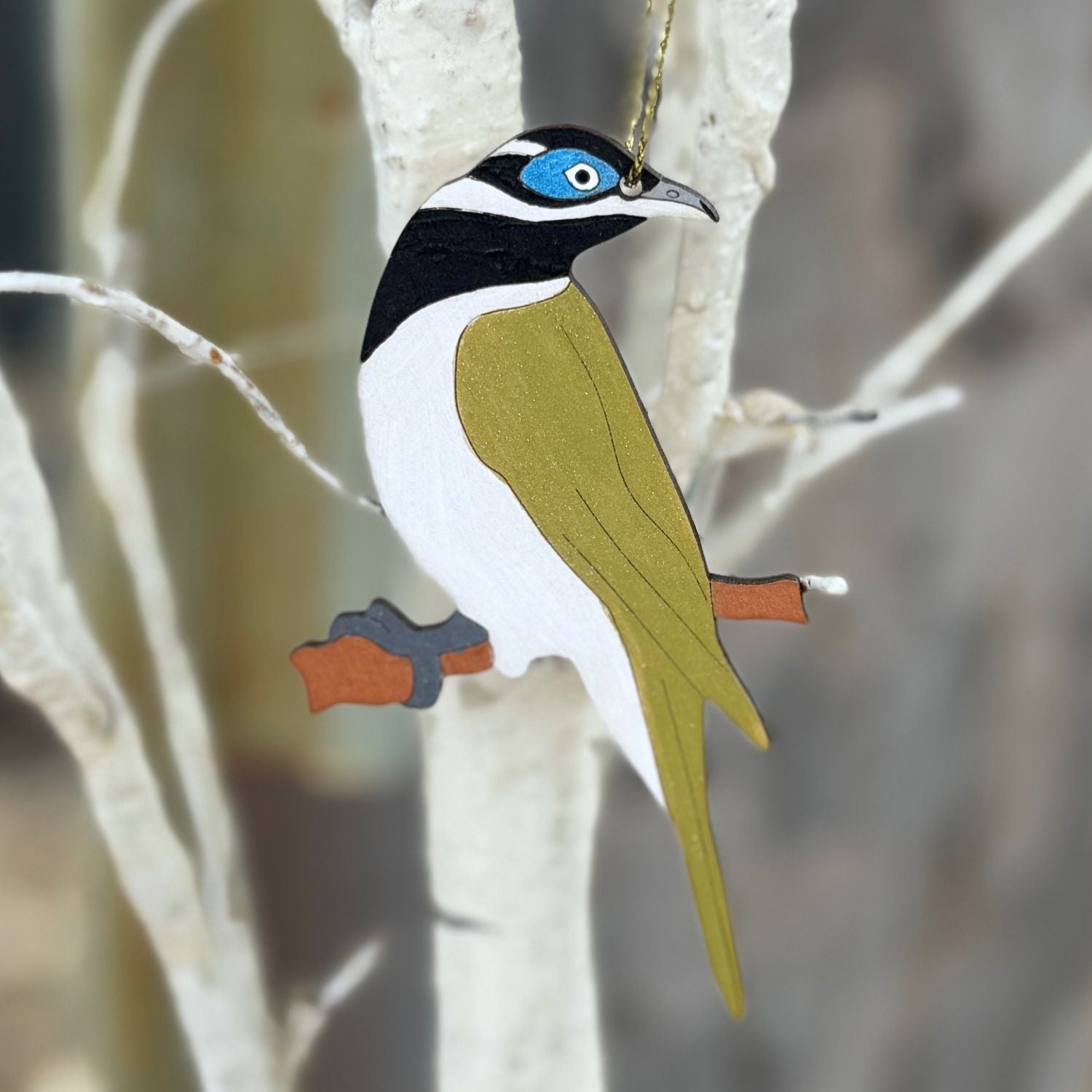 Blue Faced Honey Eater Hand Painted Christmas Decoration