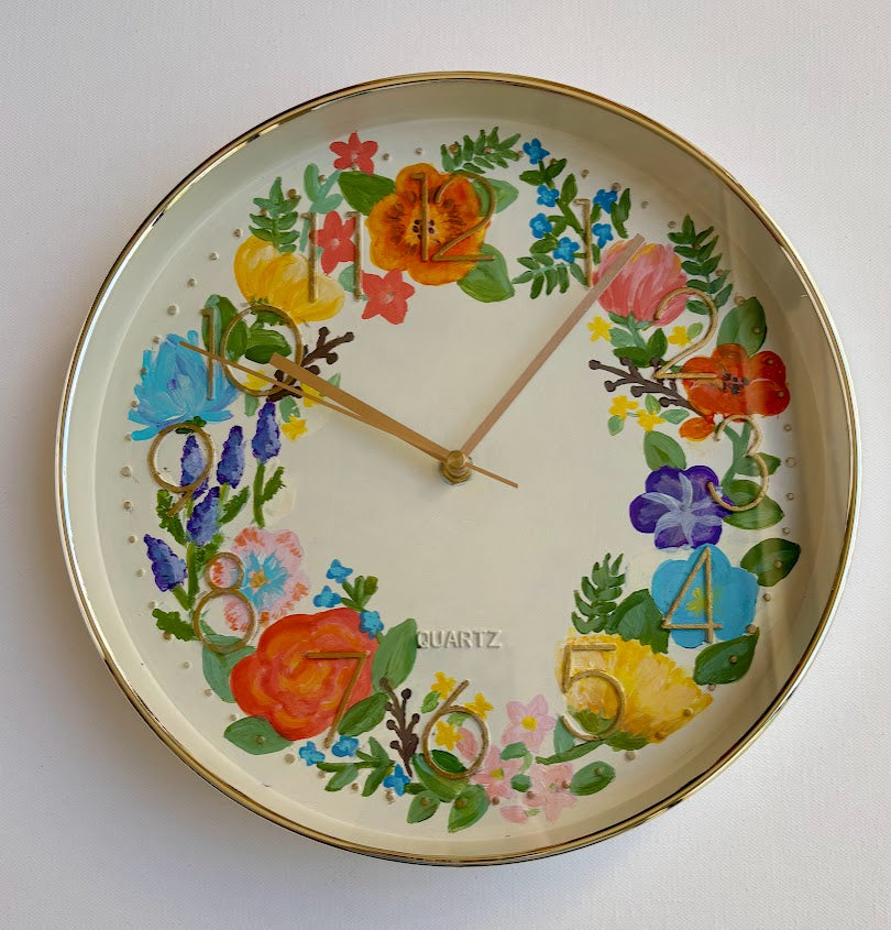 Floral Wall Clock - Antique White