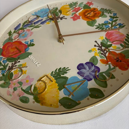 Floral Wall Clock - Antique White