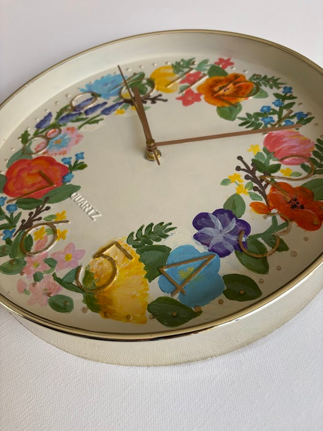 Floral Wall Clock - Antique White