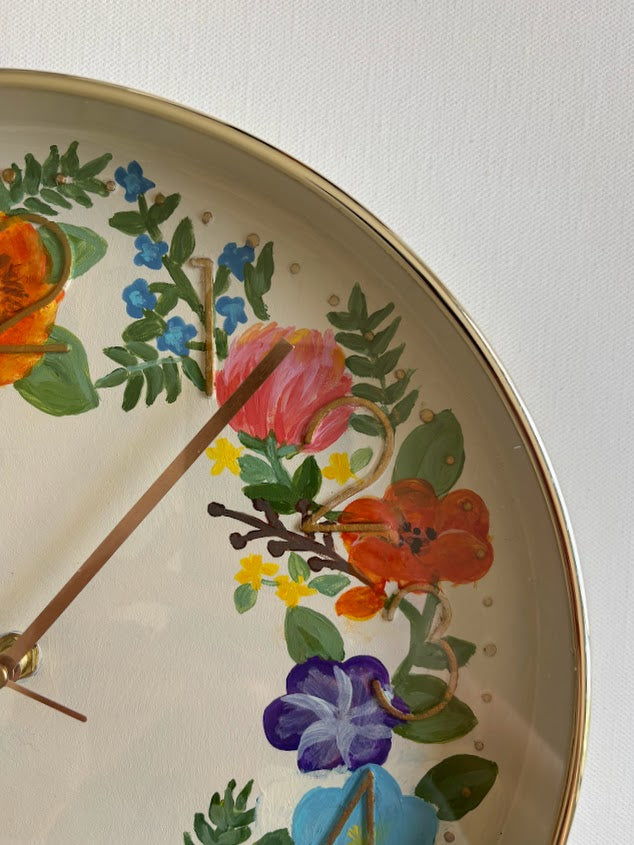 Floral Wall Clock - Antique White