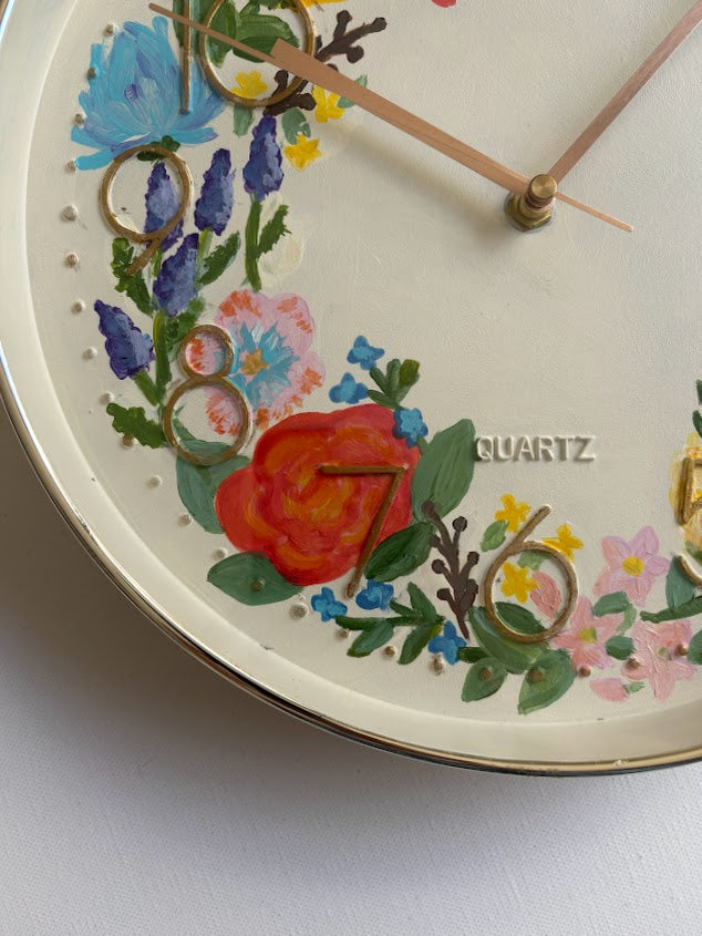 Floral Wall Clock - Antique White