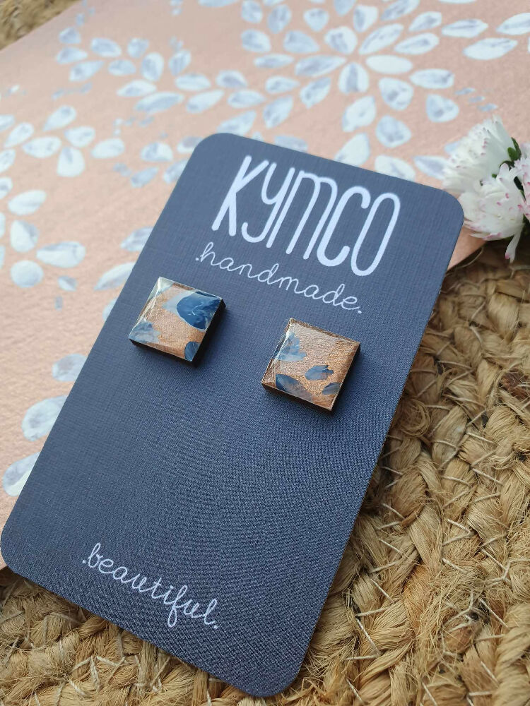 The Medika Collection | resin square stud earrings | blue