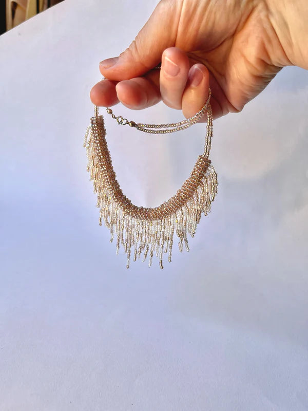 SILVER CRYSTAL * 2 colors | festive necklace | beaded handmade