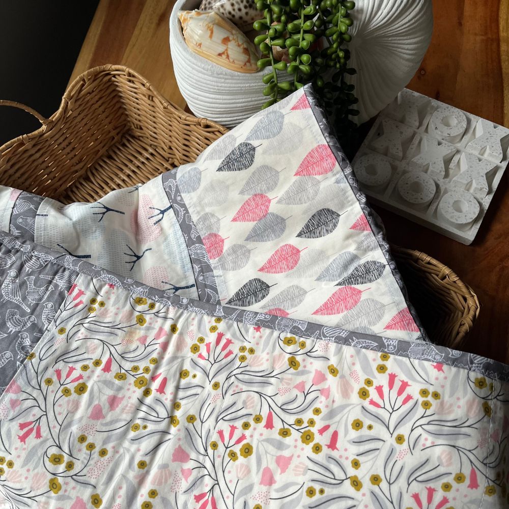 Handmade Organic Fabric Tummy Time Mat | Pink and Grey