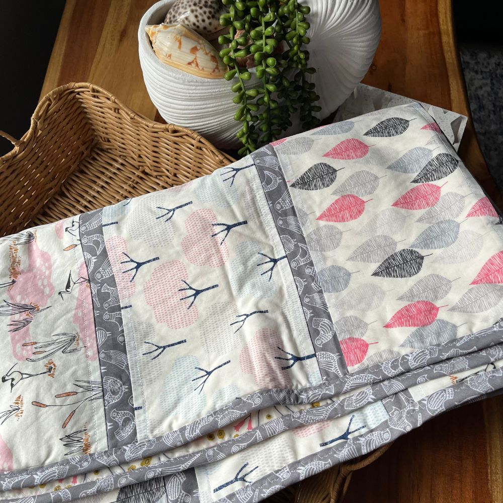 Handmade Organic Fabric Tummy Time Mat | Pink and Grey