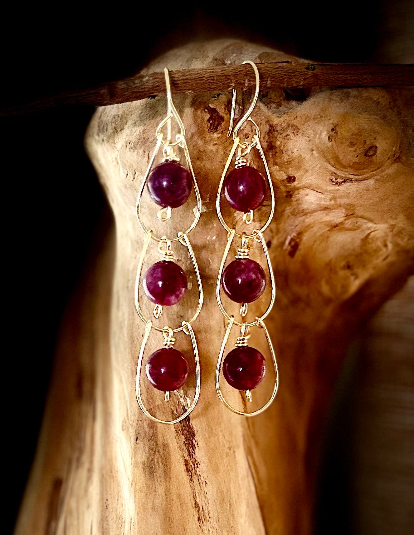 Gold Pink Tourmaline Earrings