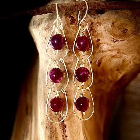 Gold Pink Tourmaline Earrings
