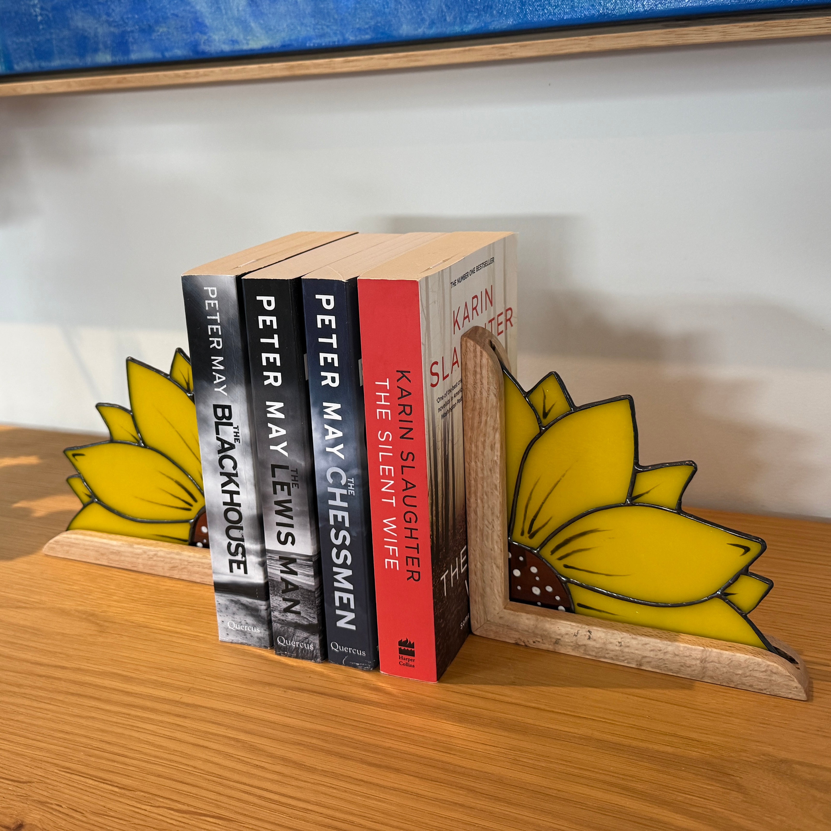 Stained Glass Sunflowers on Australian Timber Bookends