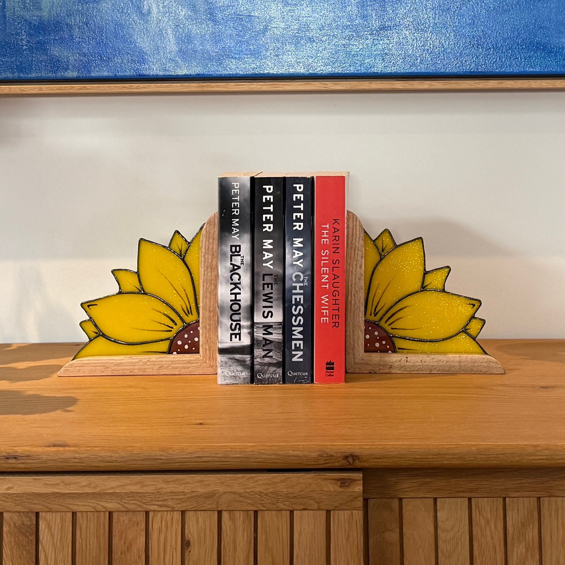 Stained Glass Sunflowers on Australian Timber Bookends