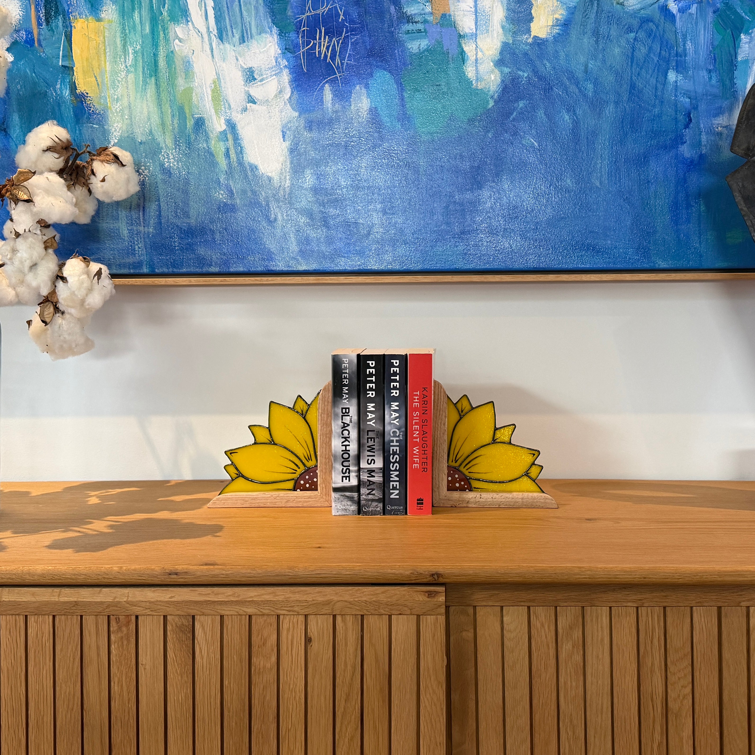 Stained Glass Sunflowers on Australian Timber Bookends