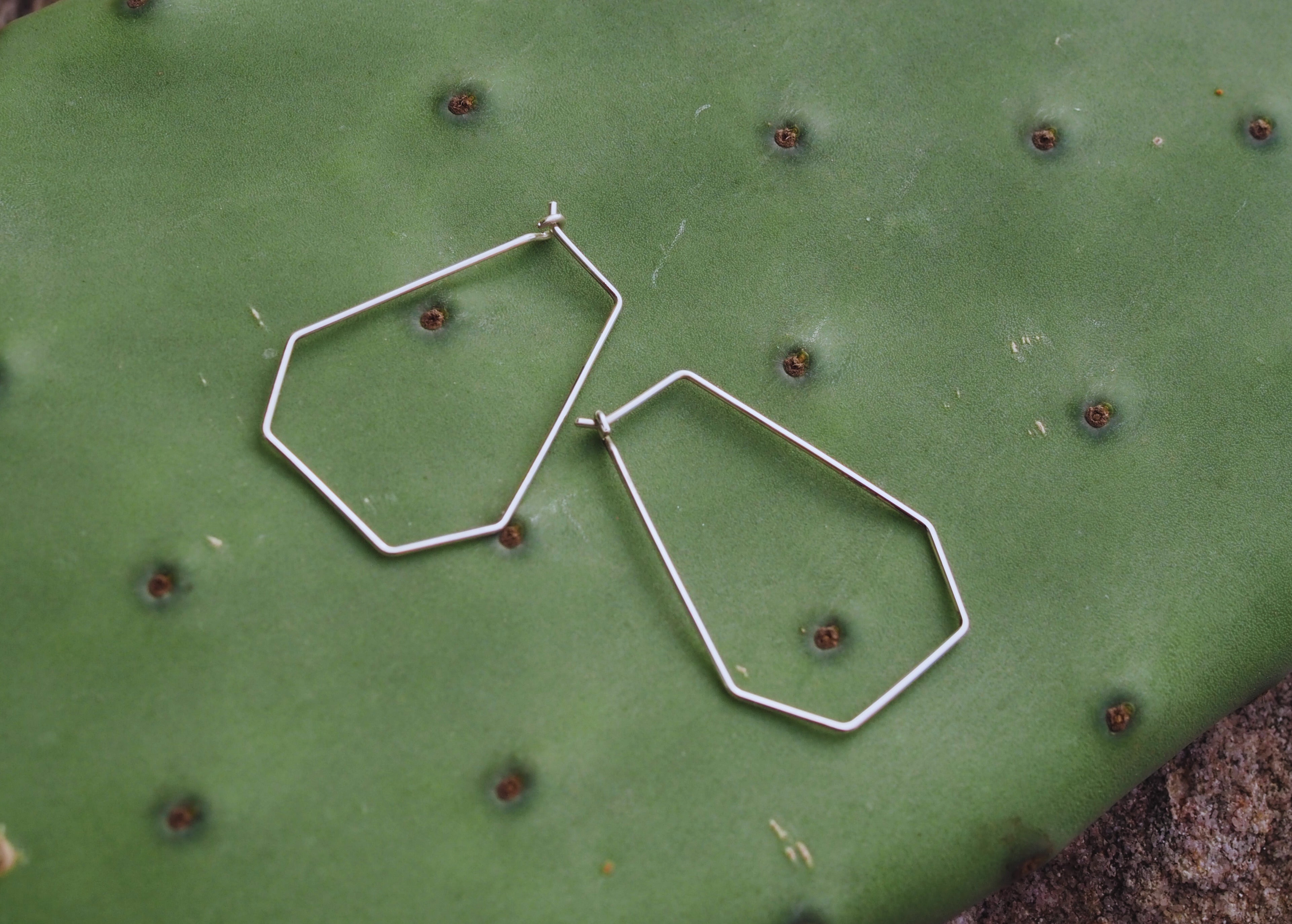 Long Hexagonal Hoops | Sterling Silver