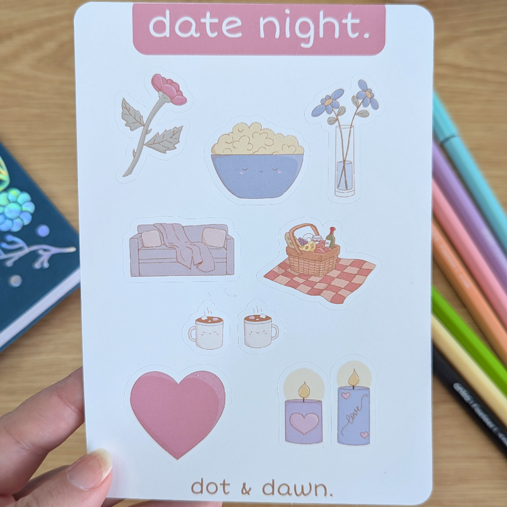 date night a6 sticker sheet close up