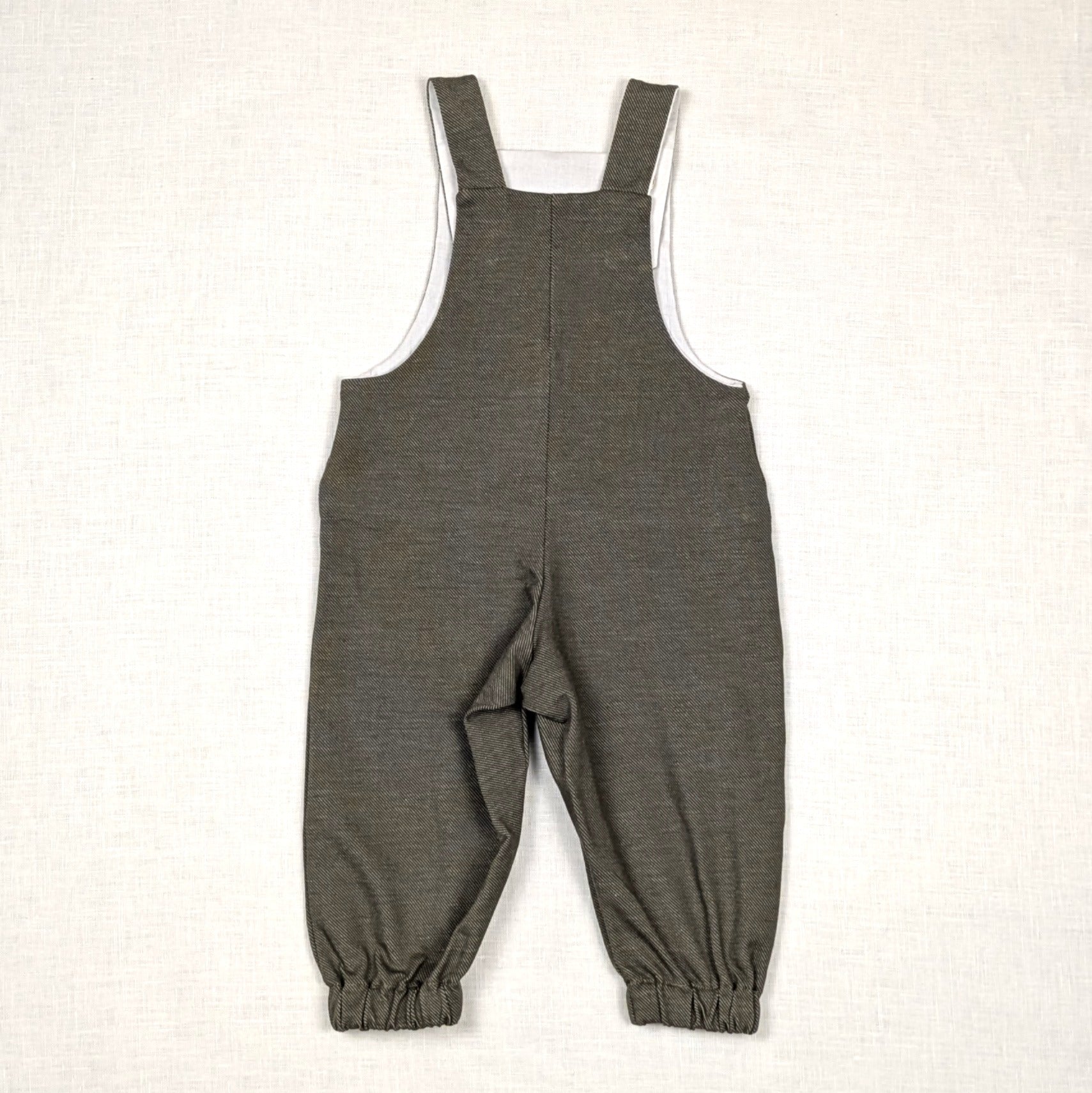 Handmade Long Childrens Overalls | Olive Stretch Denim Collection | sizes 0-3y