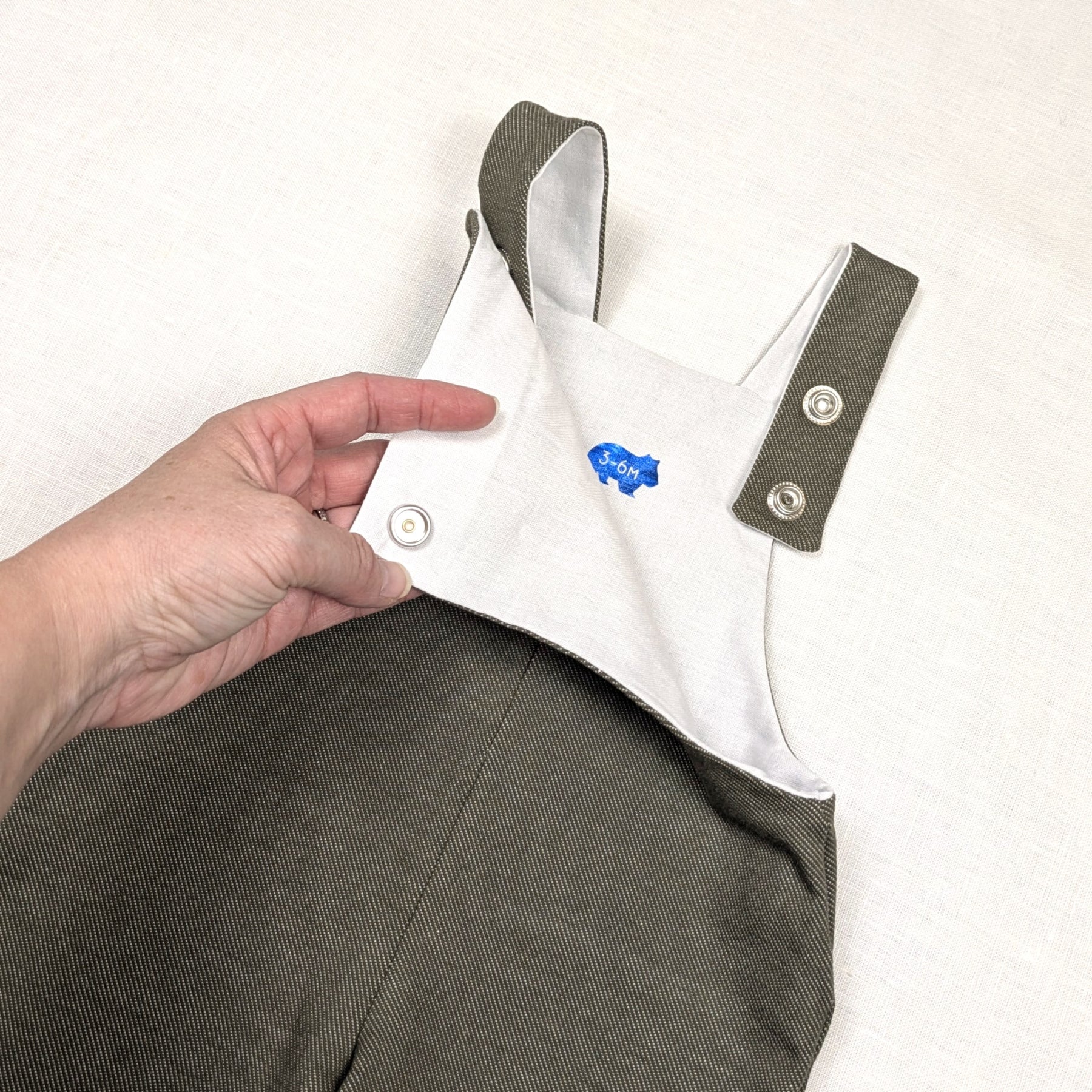 Handmade Long Childrens Overalls | Olive Stretch Denim Collection | sizes 0-3y