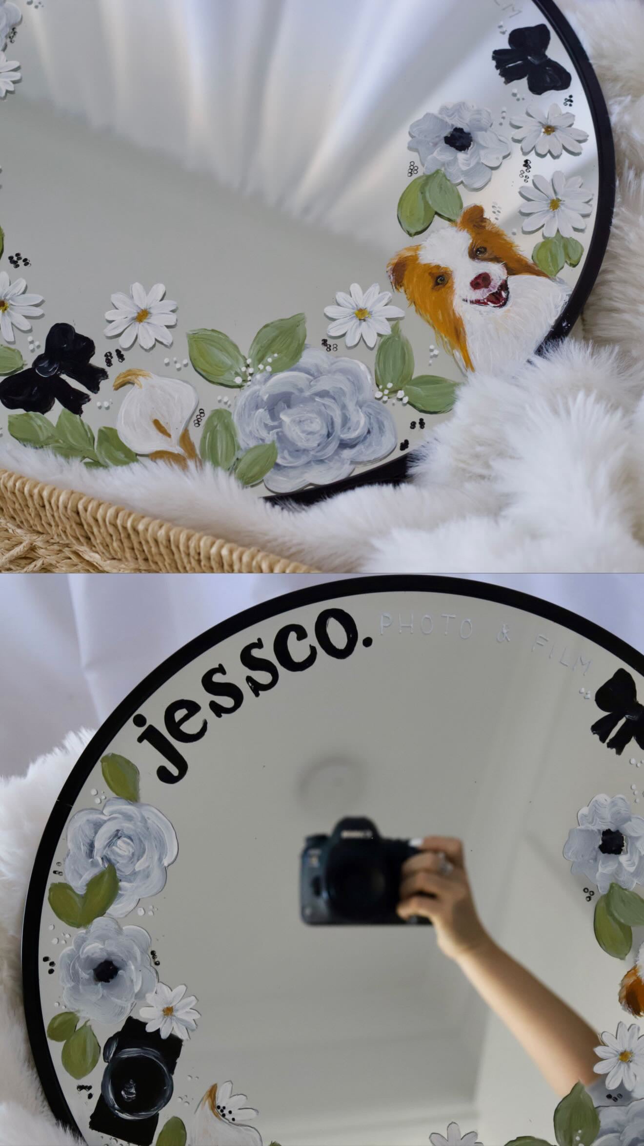Hand Painted Small Round Mirror