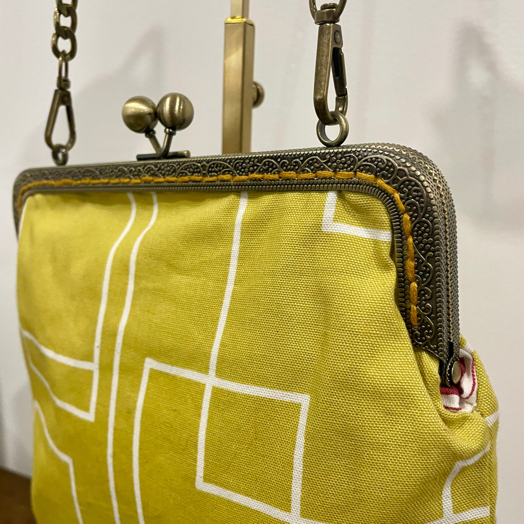 Mustard Geometric Vintage Clasp Handbag, Handmade Australia