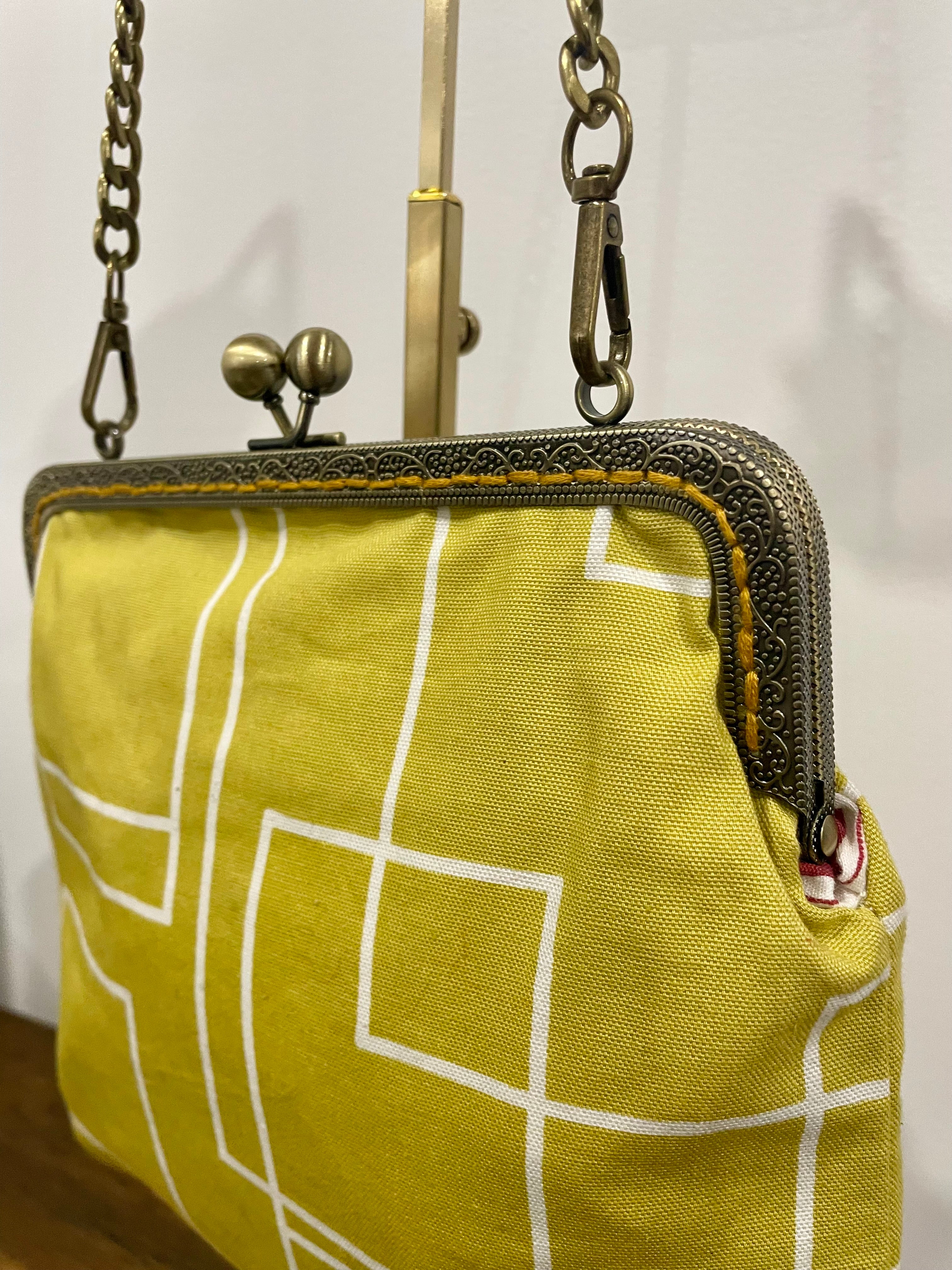 Mustard Geometric Vintage Clasp Handbag, Handmade Australia