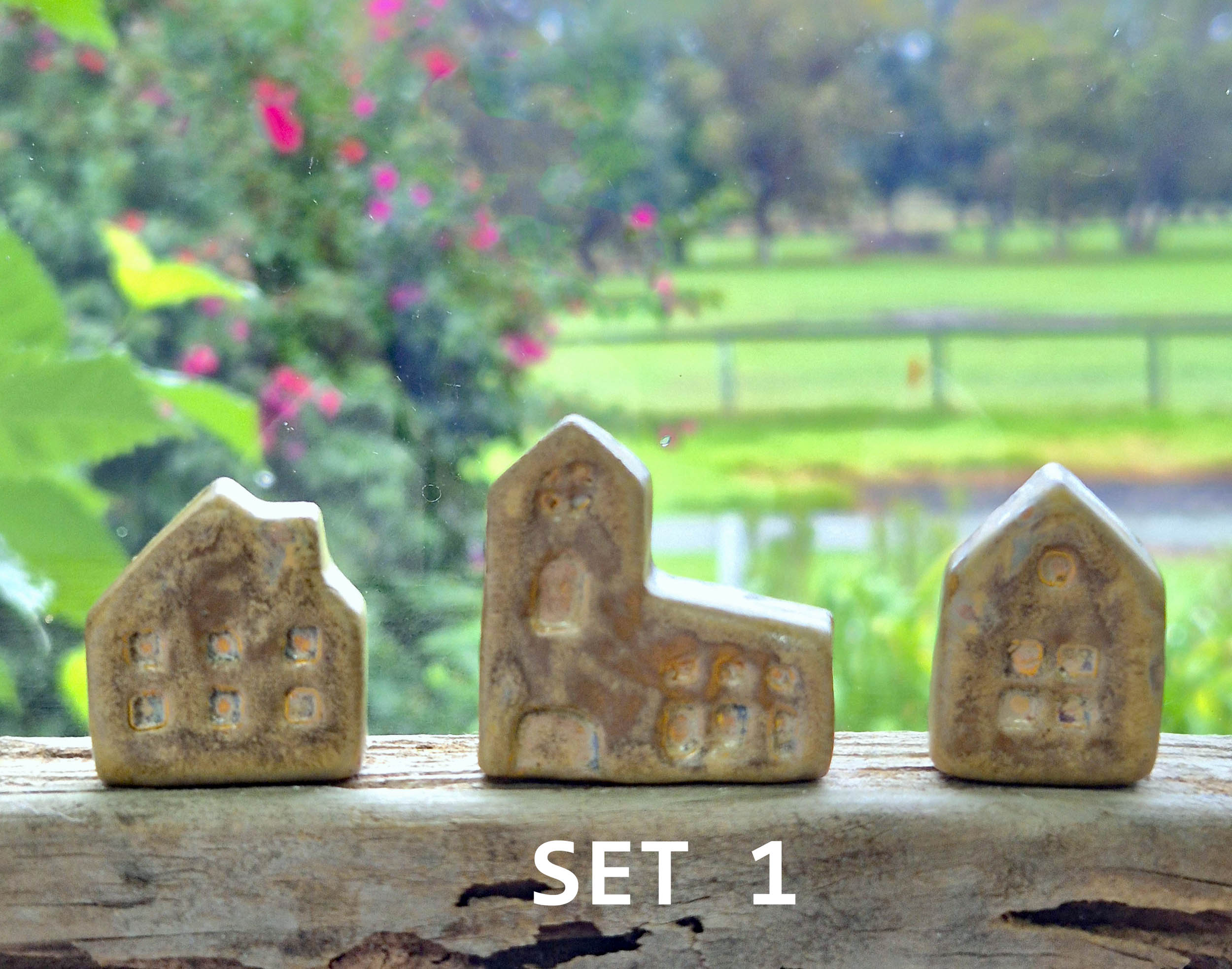 Handmade Ceramic Miniature Houses - Set of Three - Mothers Day Gift