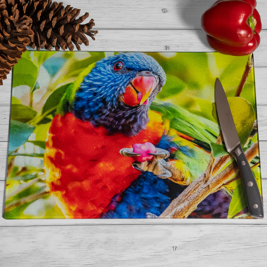 Rainbow Lorikeet Chopping Board - Tempered Glass