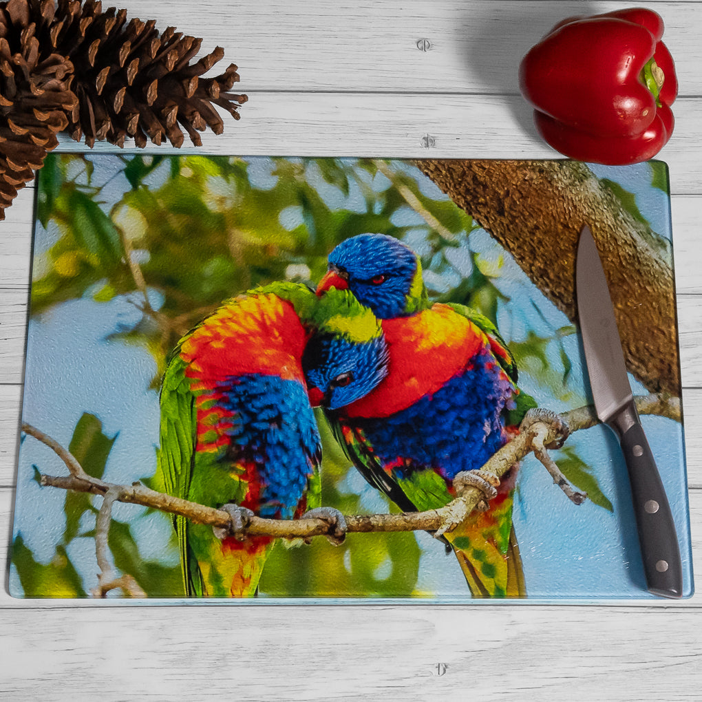 Rainbow Lorikeet Chopping Board - Tempered Glass