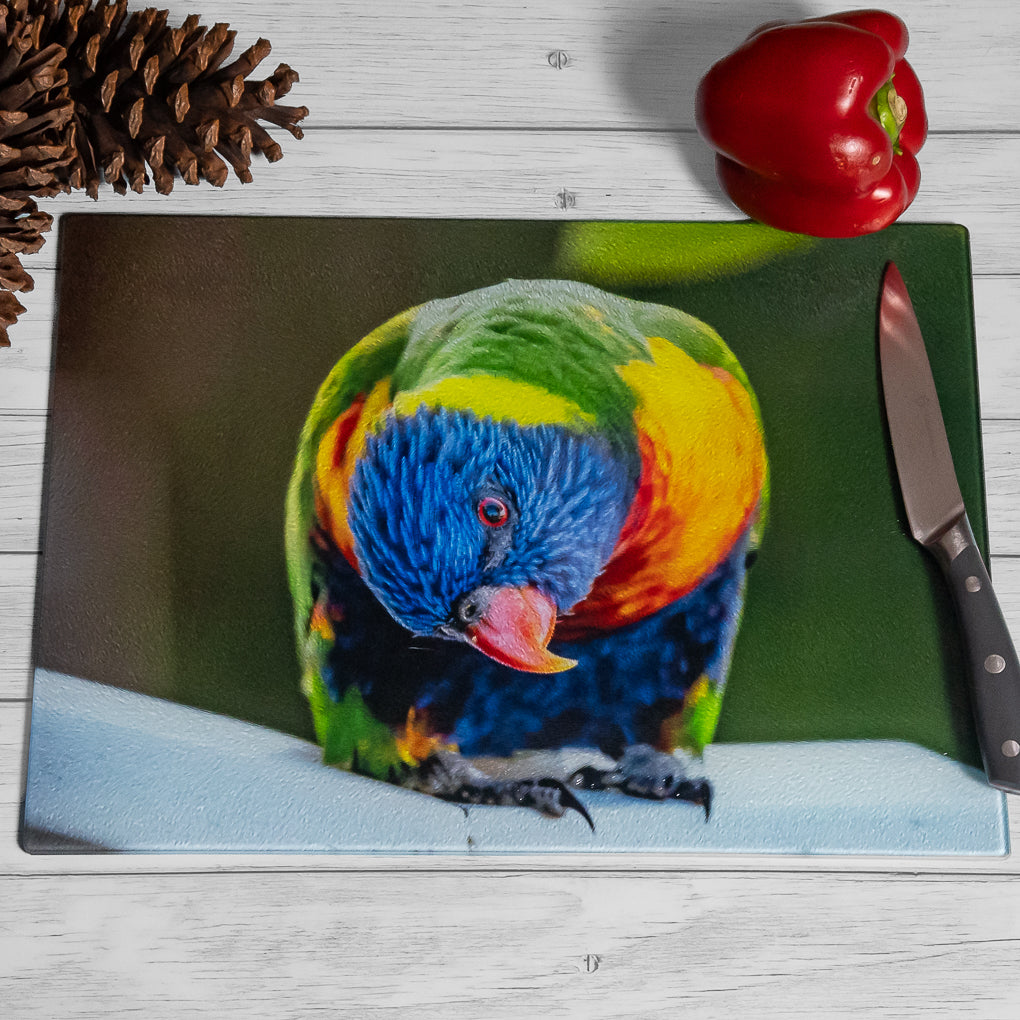 Rainbow Lorikeet Chopping Board - Tempered Glass