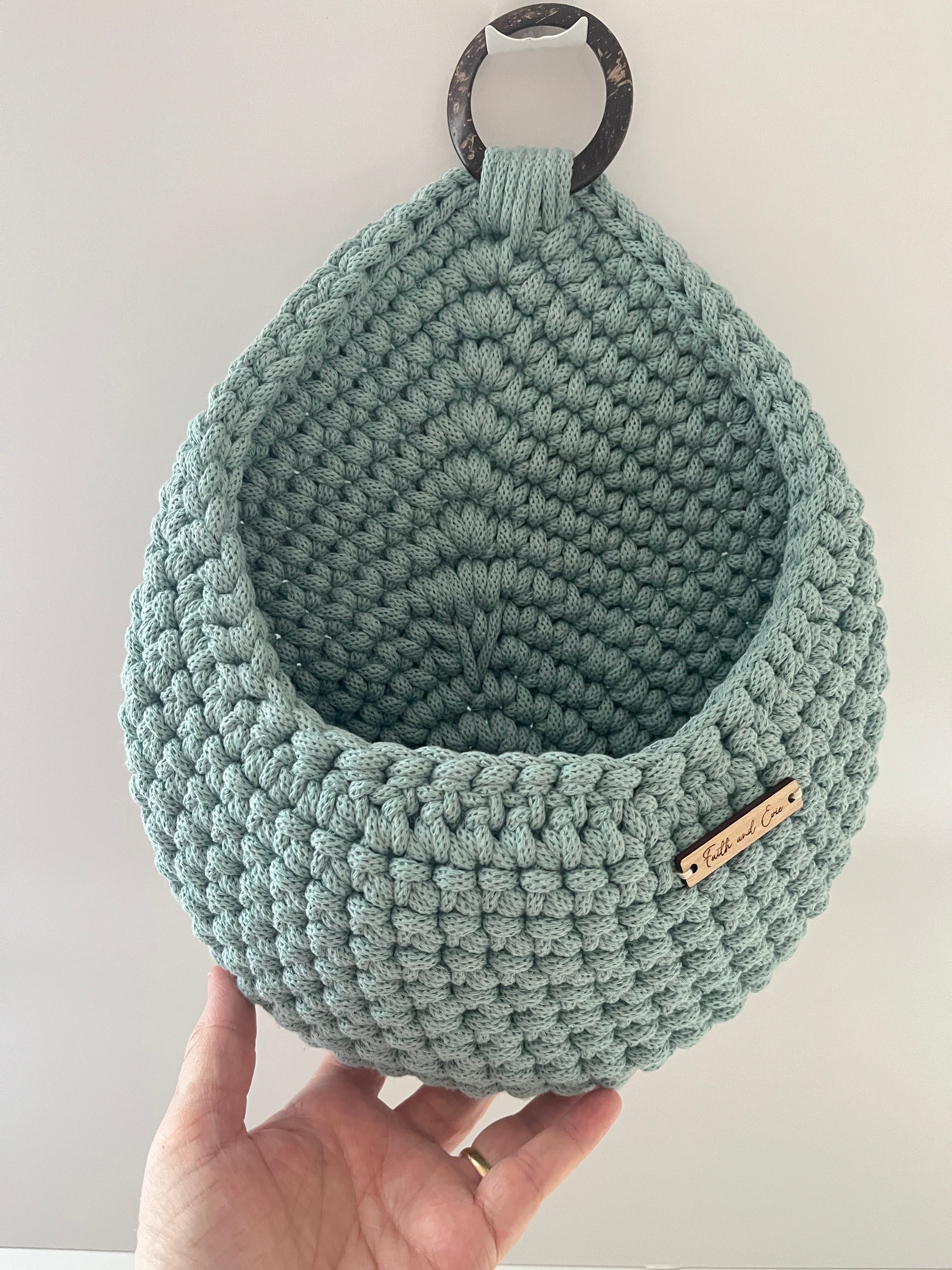Crochet Hanging Basket - colour Duck Egg