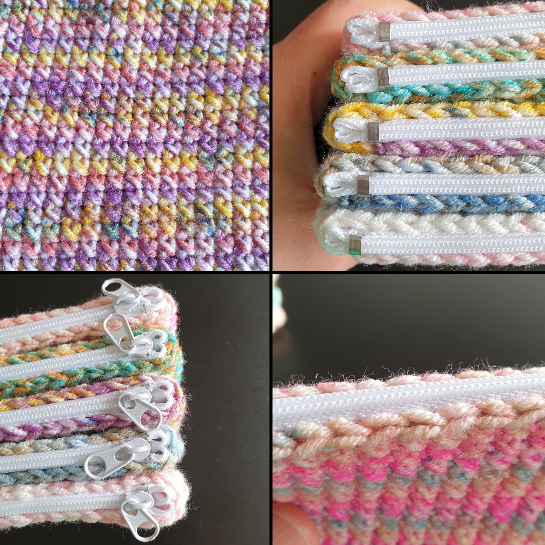 Handmade Crocheting Colourful Zippered Crochet Coin Pouch : Pink Blue Green Purple Mix